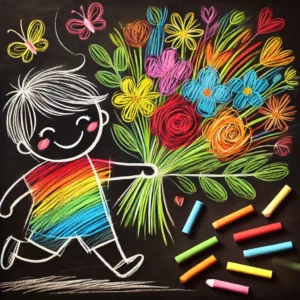 dzień nauczyciela - chłopiec z bukietem kwiatów