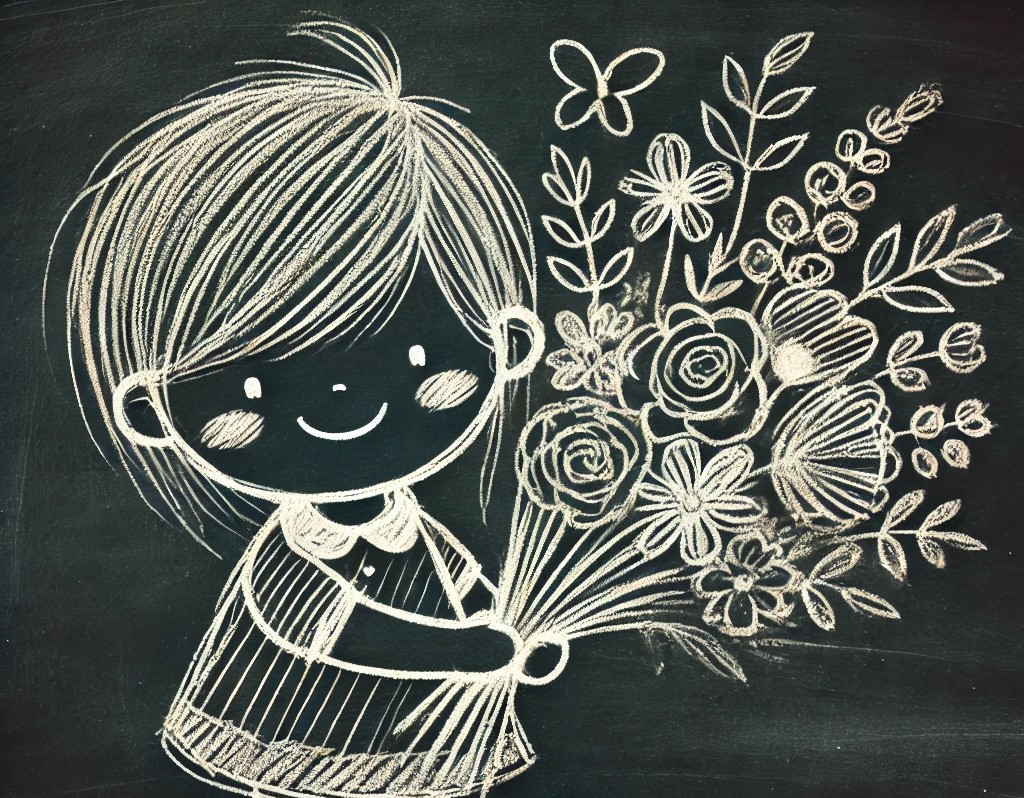 dziewczynka z bukietem kwiatów